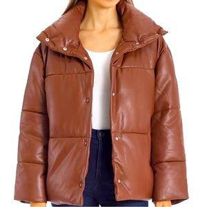 BAGATELLE.NYC
NEW. Oversize Faux Leather Puffer Jacket in Tan
